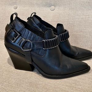 Black Leather and Silver Chain Ankle Boots